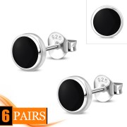 Black Onyx Round Silver Earrings - e365